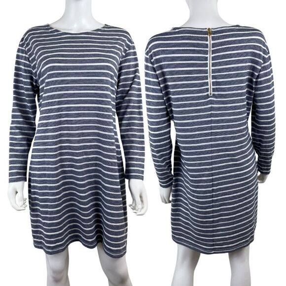 Sail to Sable Womens Size L Blue White Textured Striped Cotton Mini Shift Dress - Picture 1 of 15